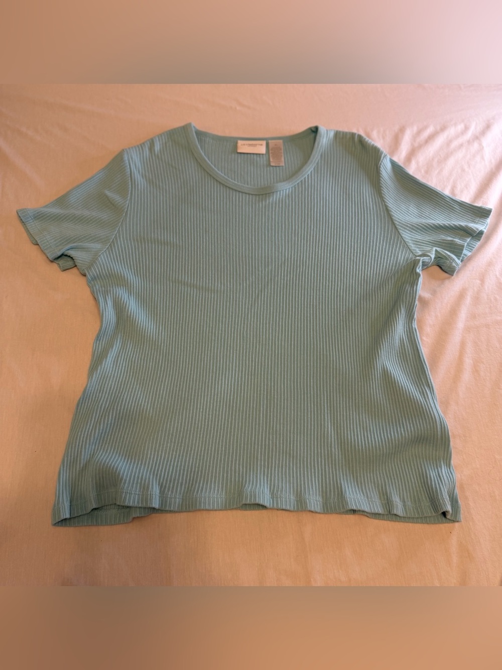 Liz Claiborne Seafoam Ribbed Short Sleeve Top Size XL
